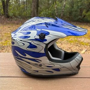 XFMT DOT Youth Kids Motocross Offroad Dirt Bike Helmet ATV Mx Blue Flame Large